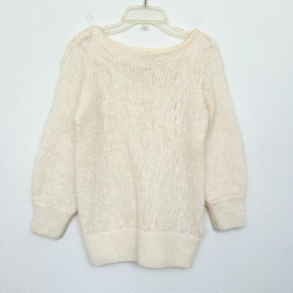 & Other Stories Puff Sleeve Mohair Open Knit Sweater White Boat Neck Women Small